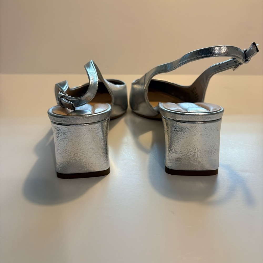 Franco Sarto Metallic Silver Pointed-Toe Slingback Heels Size 11 M - Picture 6 of 9